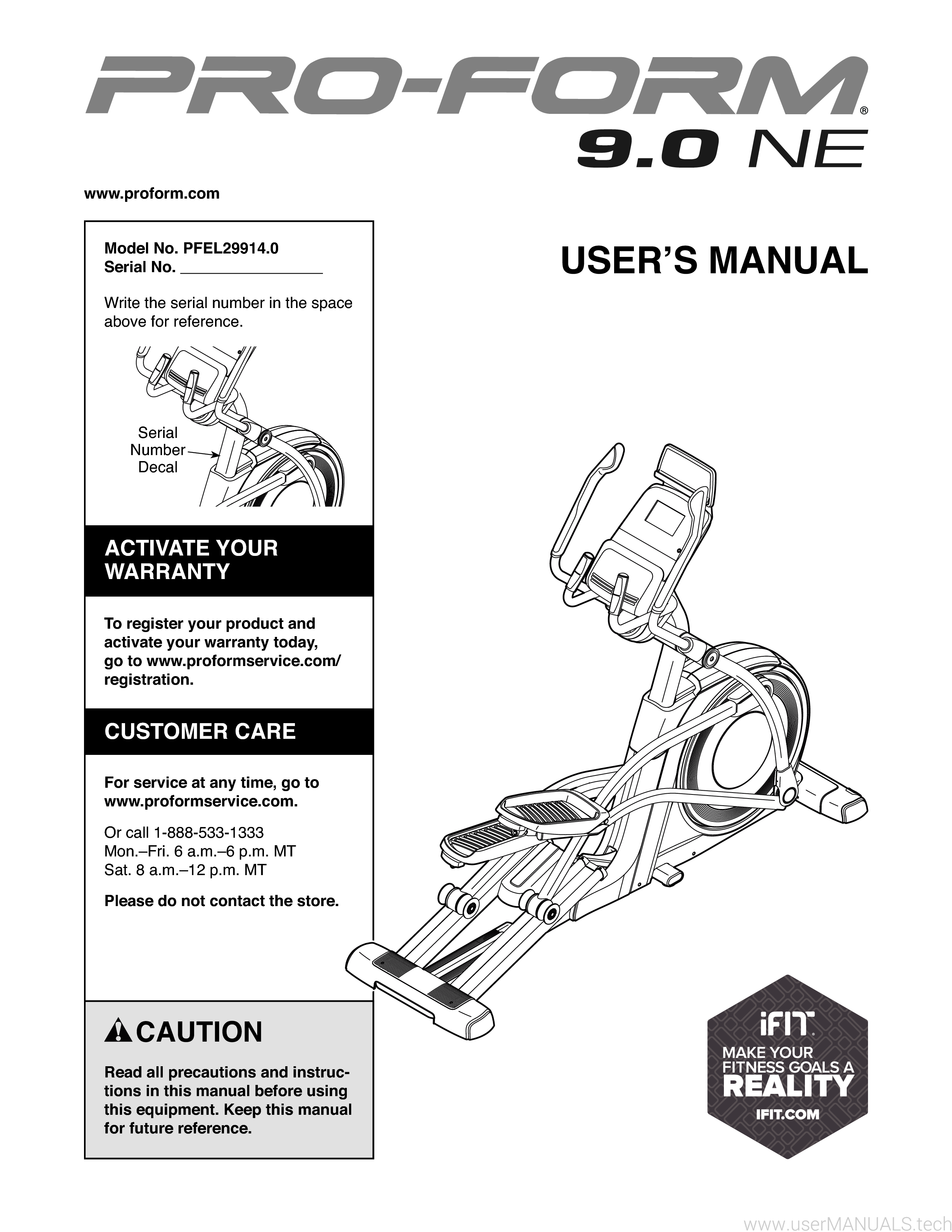 ProForm 9.0 Ne Elliptical Owners Manual