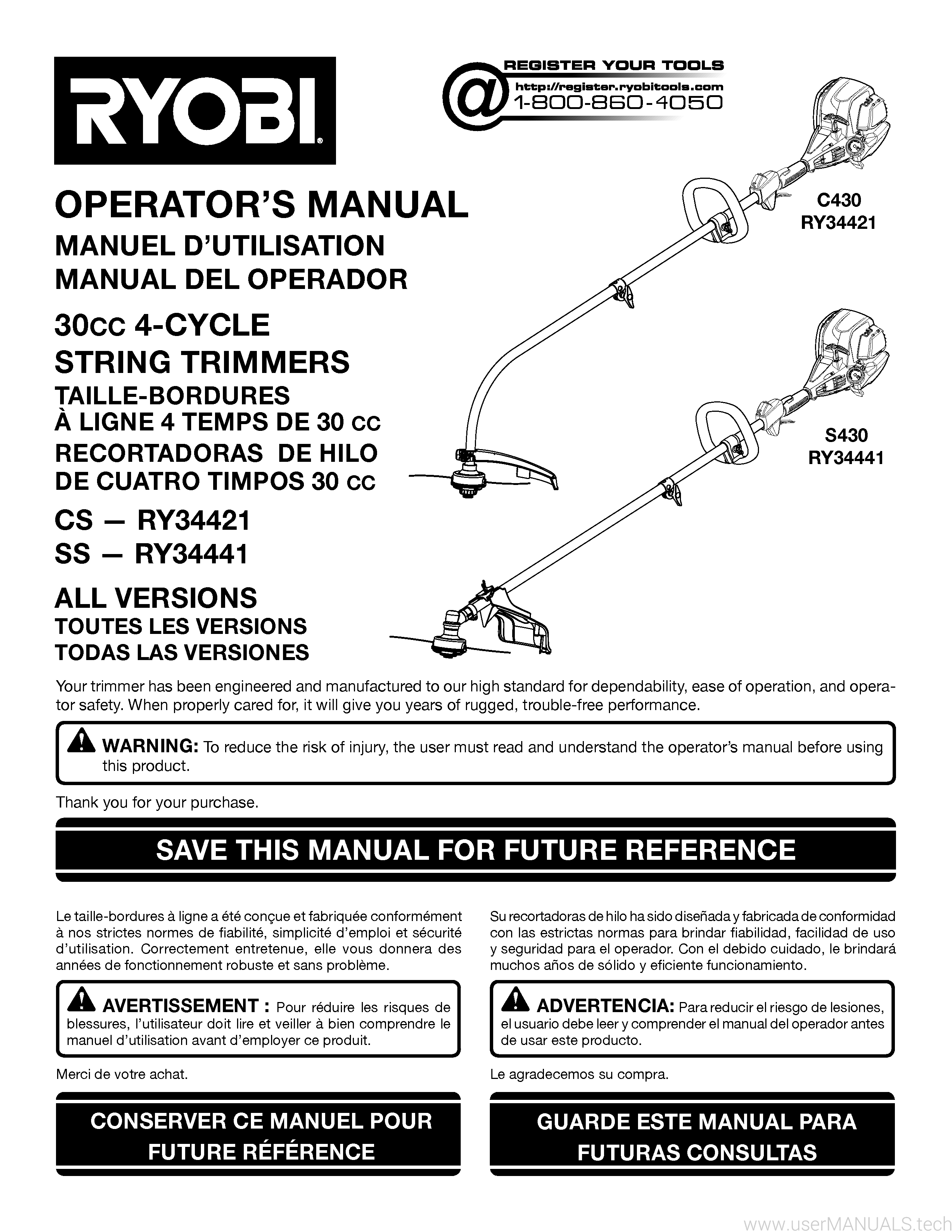 Ryobi 4 Cycle S430 Manual