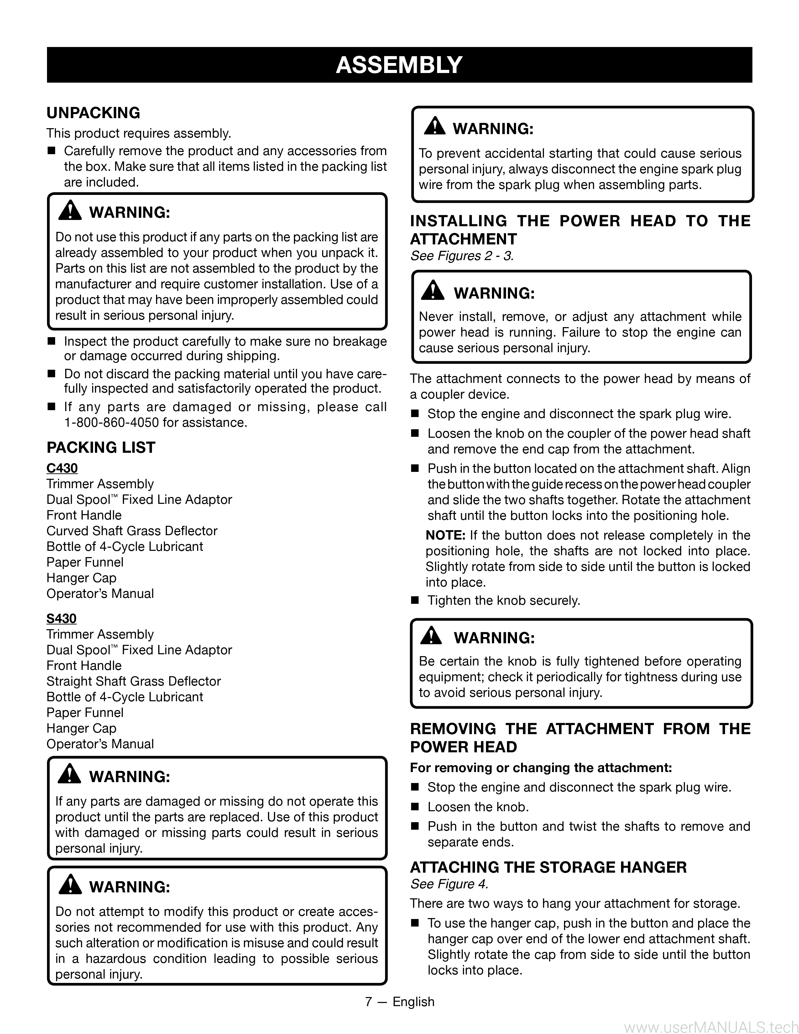 Ryobi 4 Cycle S430 Manual, Page 2