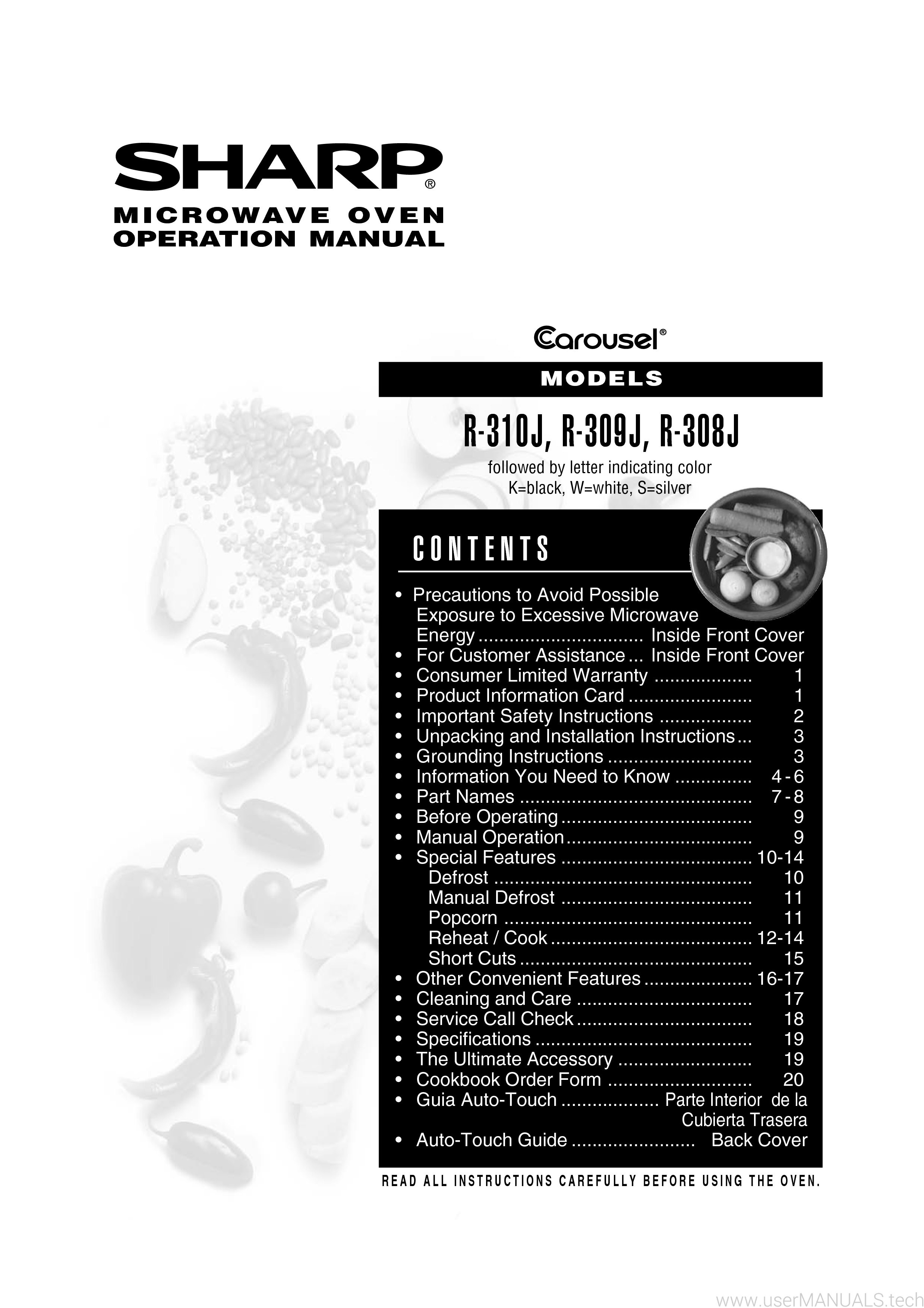 Sharp Carousel Microwave R308jsf Manual
