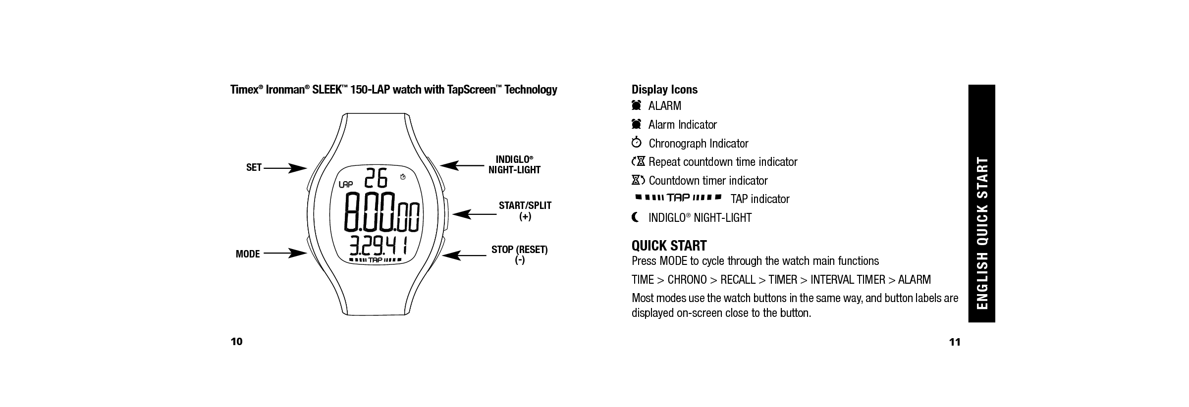 timex ironman 100 lap watch instructions