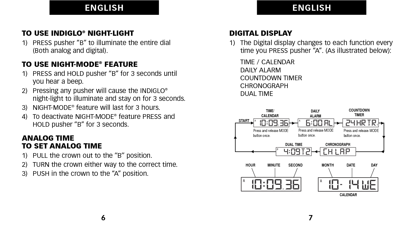 timex digital watch instructions
