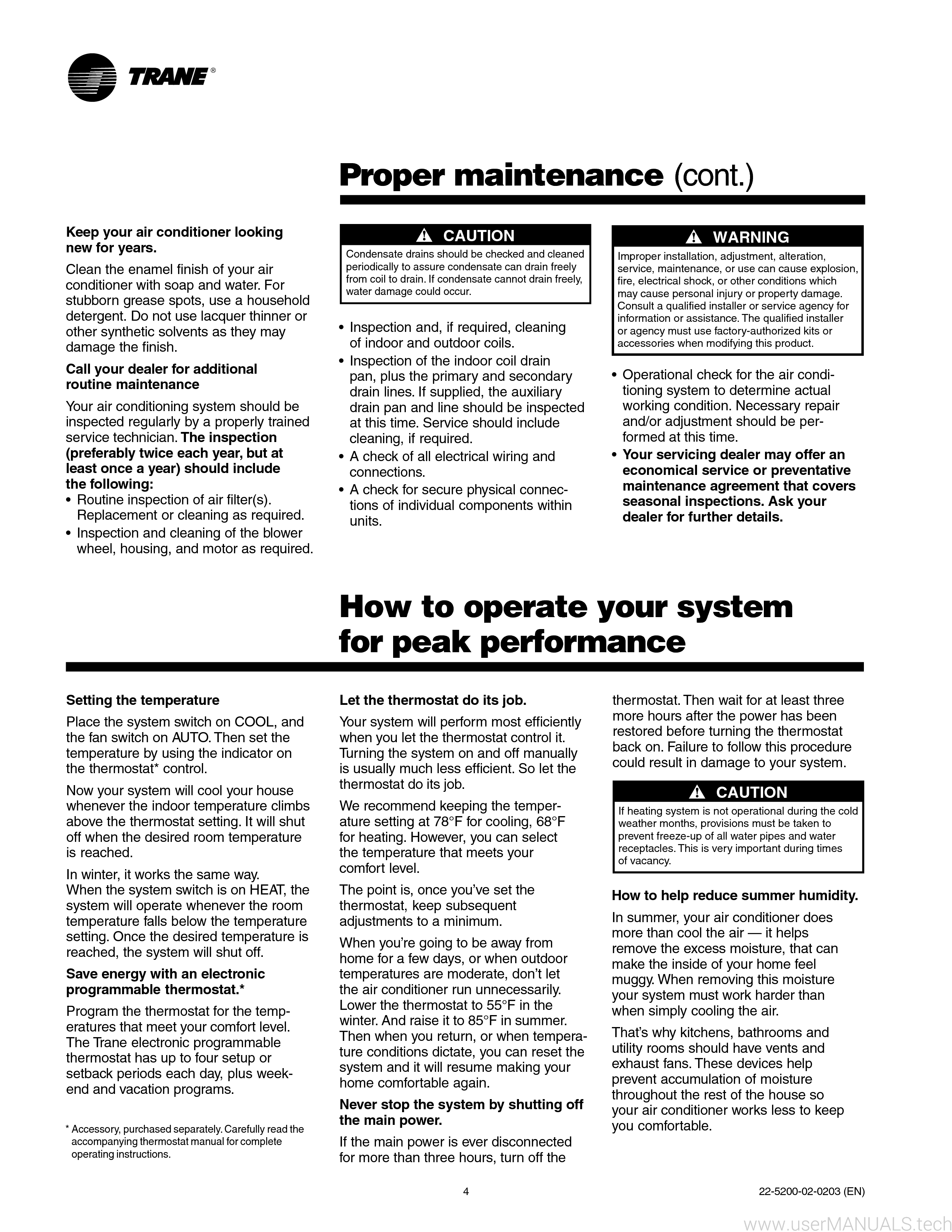 Trane Xe 1200 Owners Manual