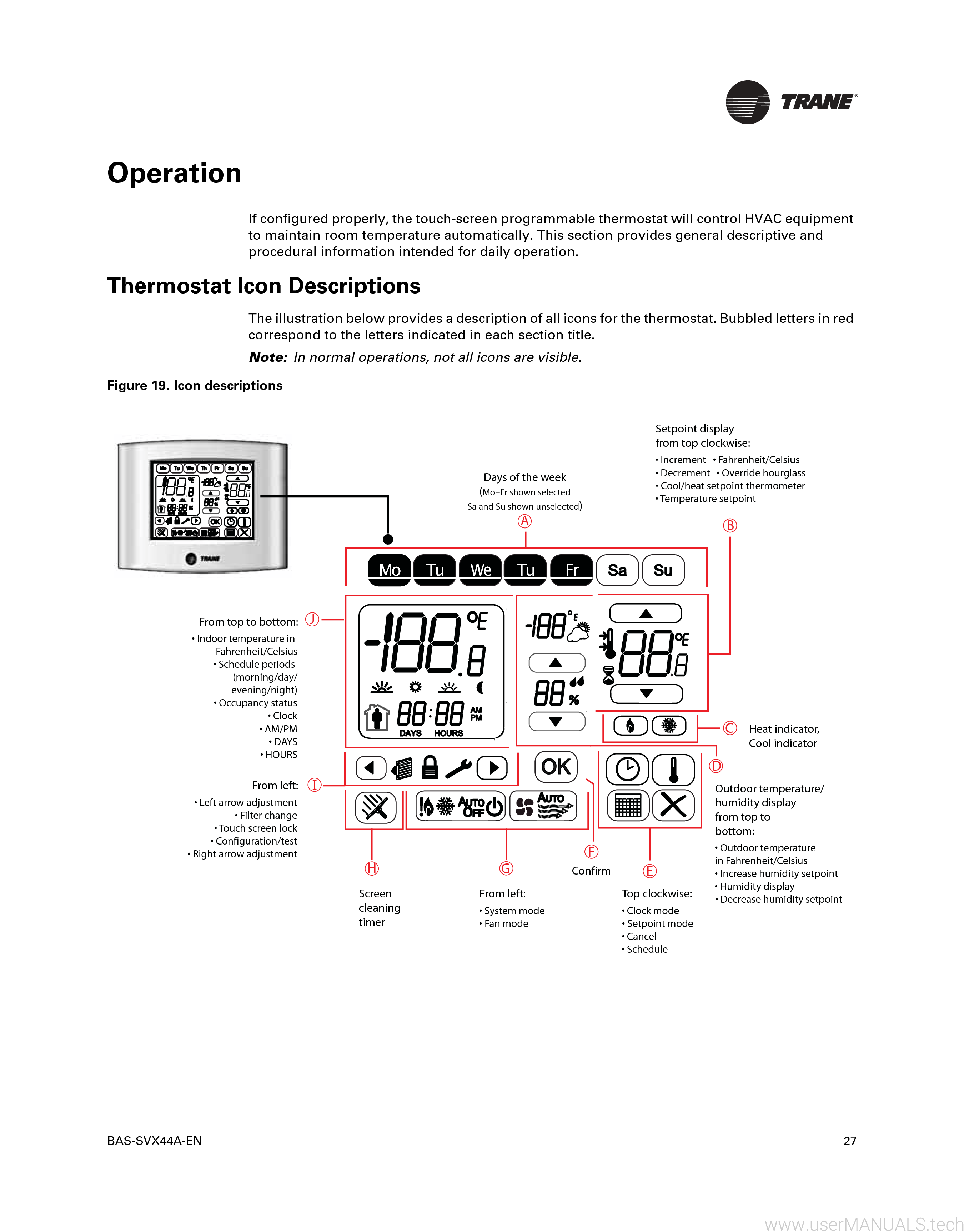 Trane Touchscreen Programmable Thermostat User Manual, Page: 3