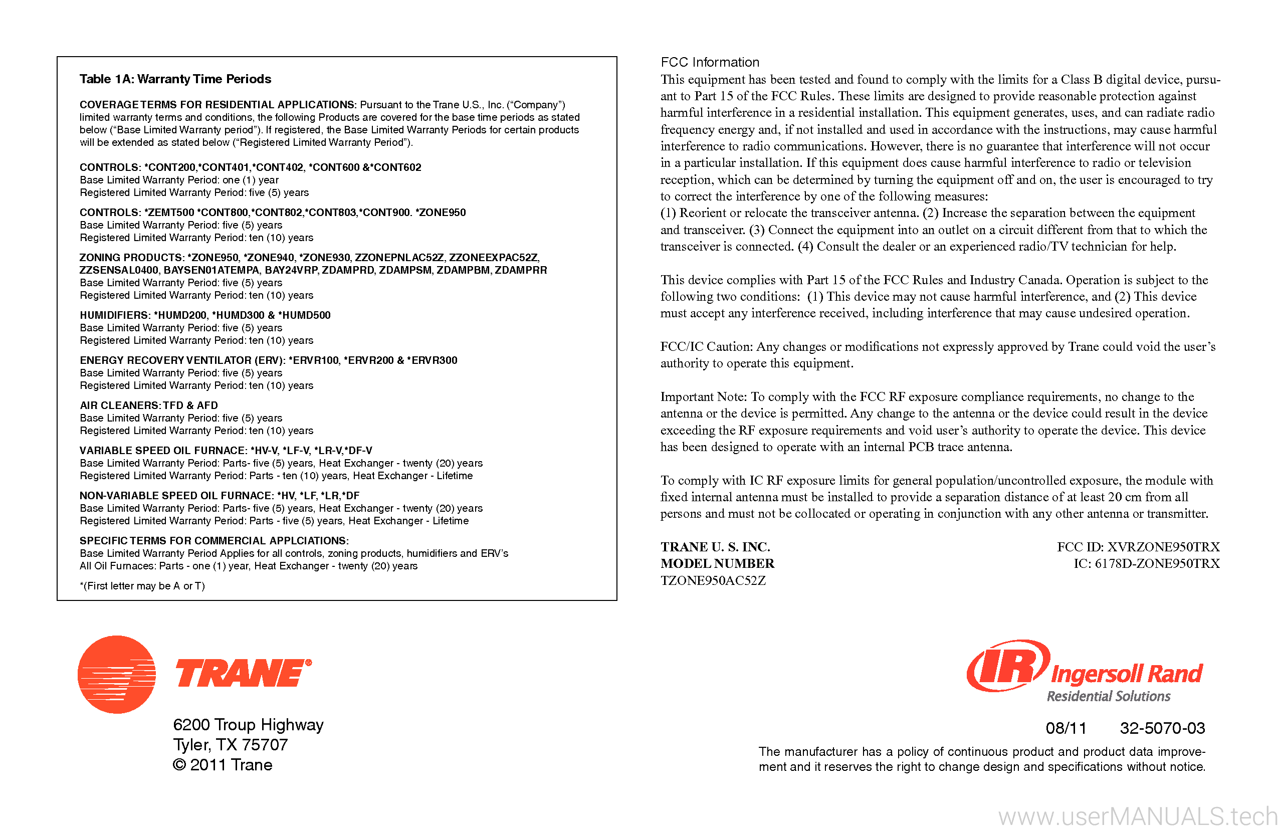 Trane Registration Warranty - 02e7a65