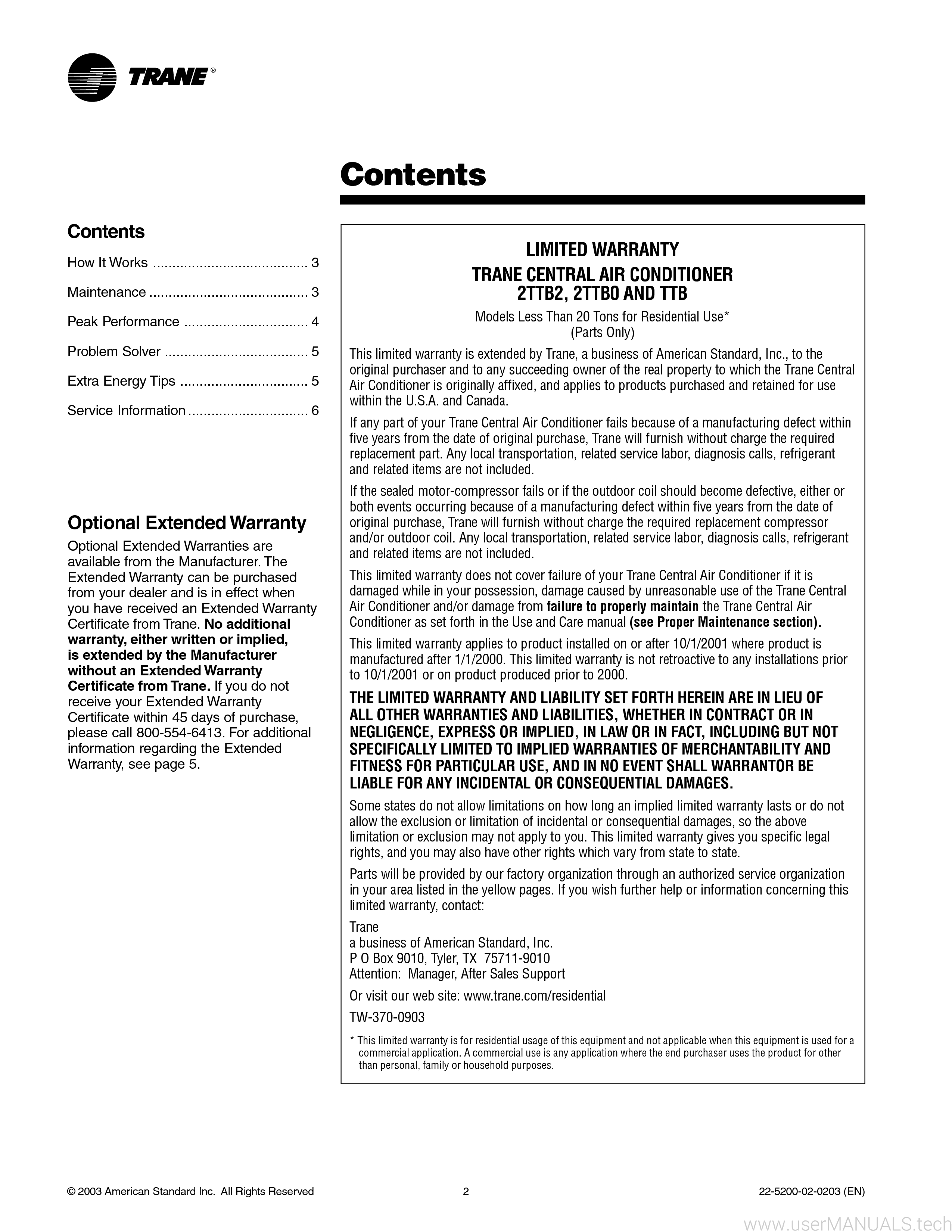 Trane Xe 1000 Manual