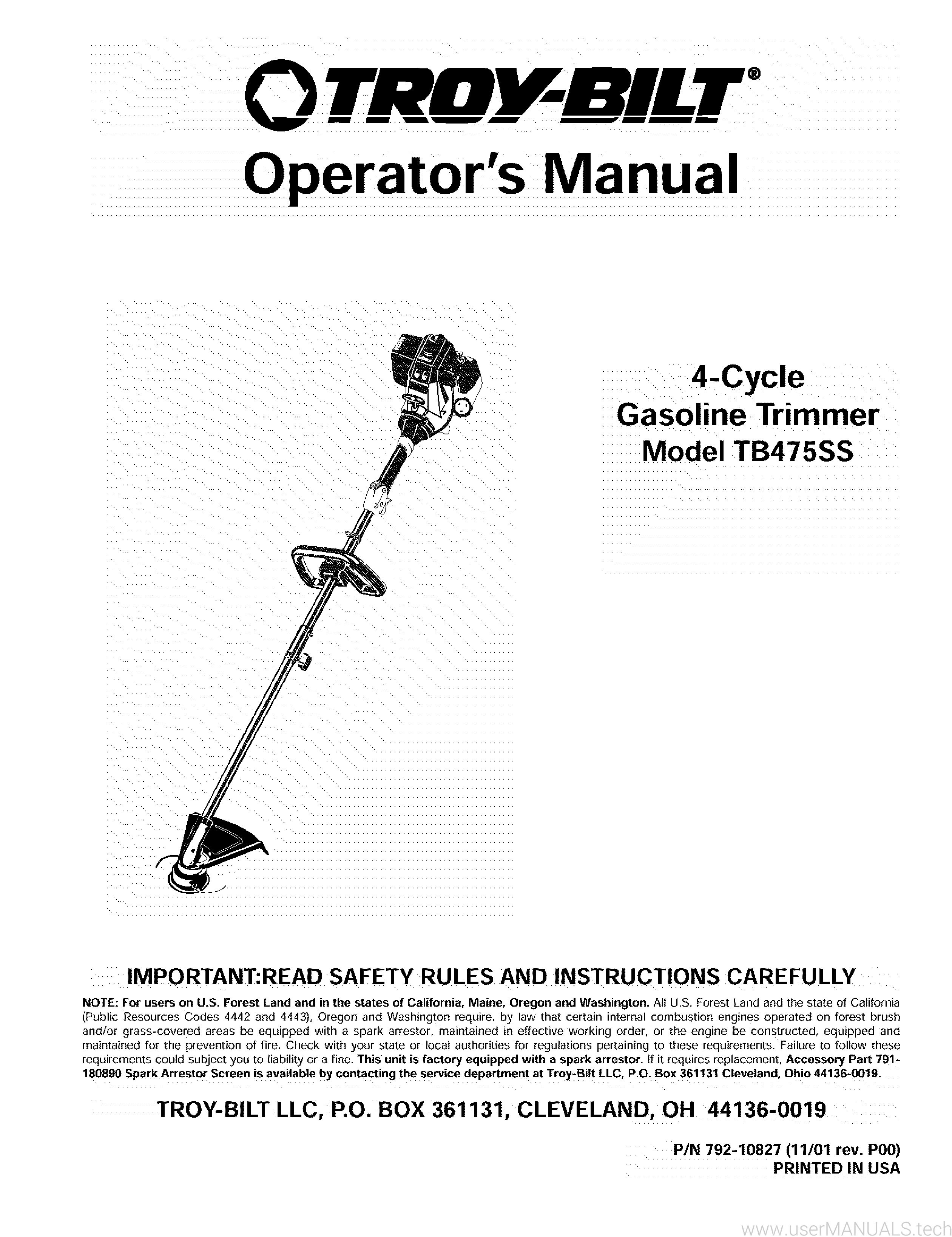 TroyBilt 4 Cycle Trimmer Repair Manual