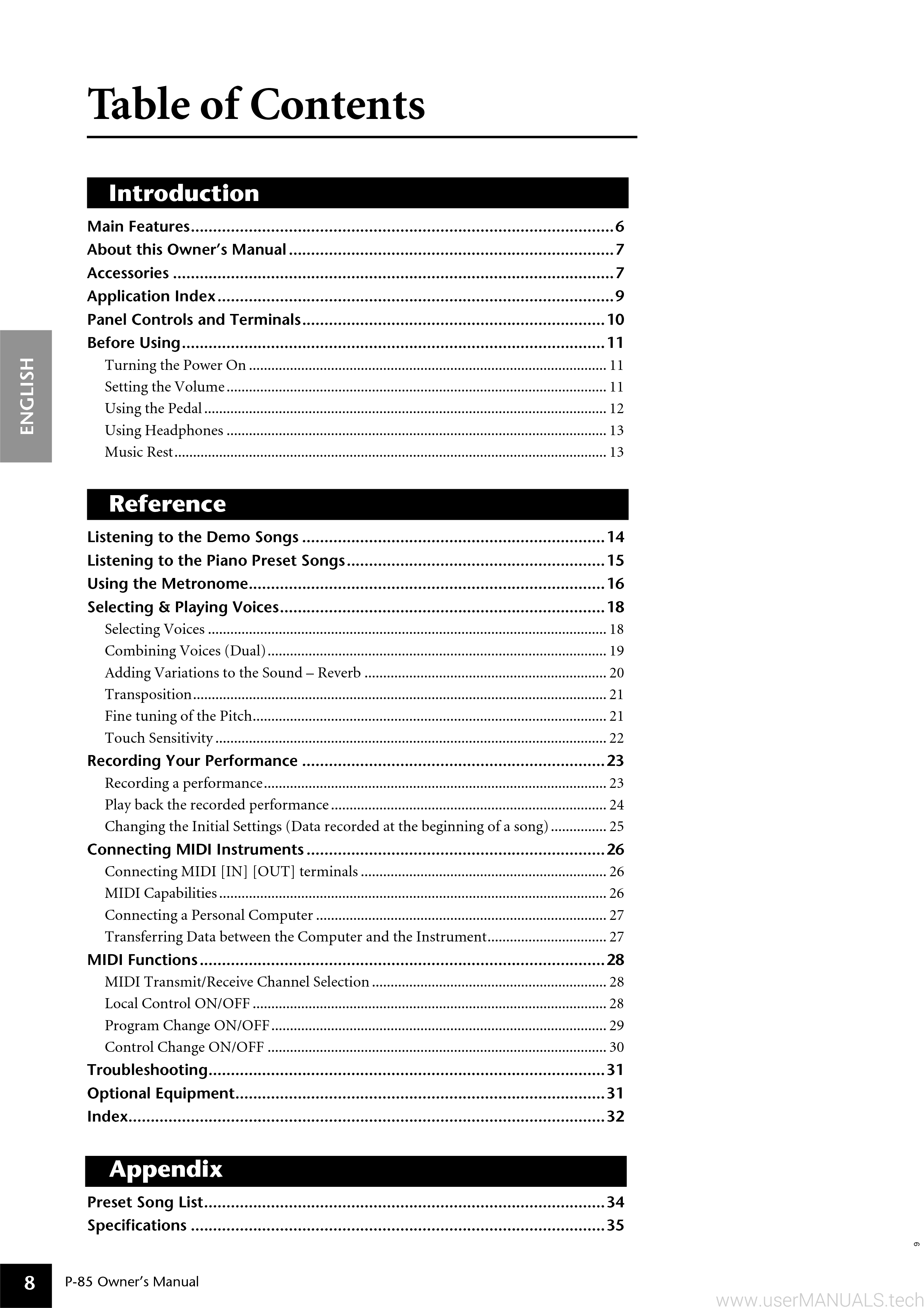 Yamaha P85 Instruction Manual