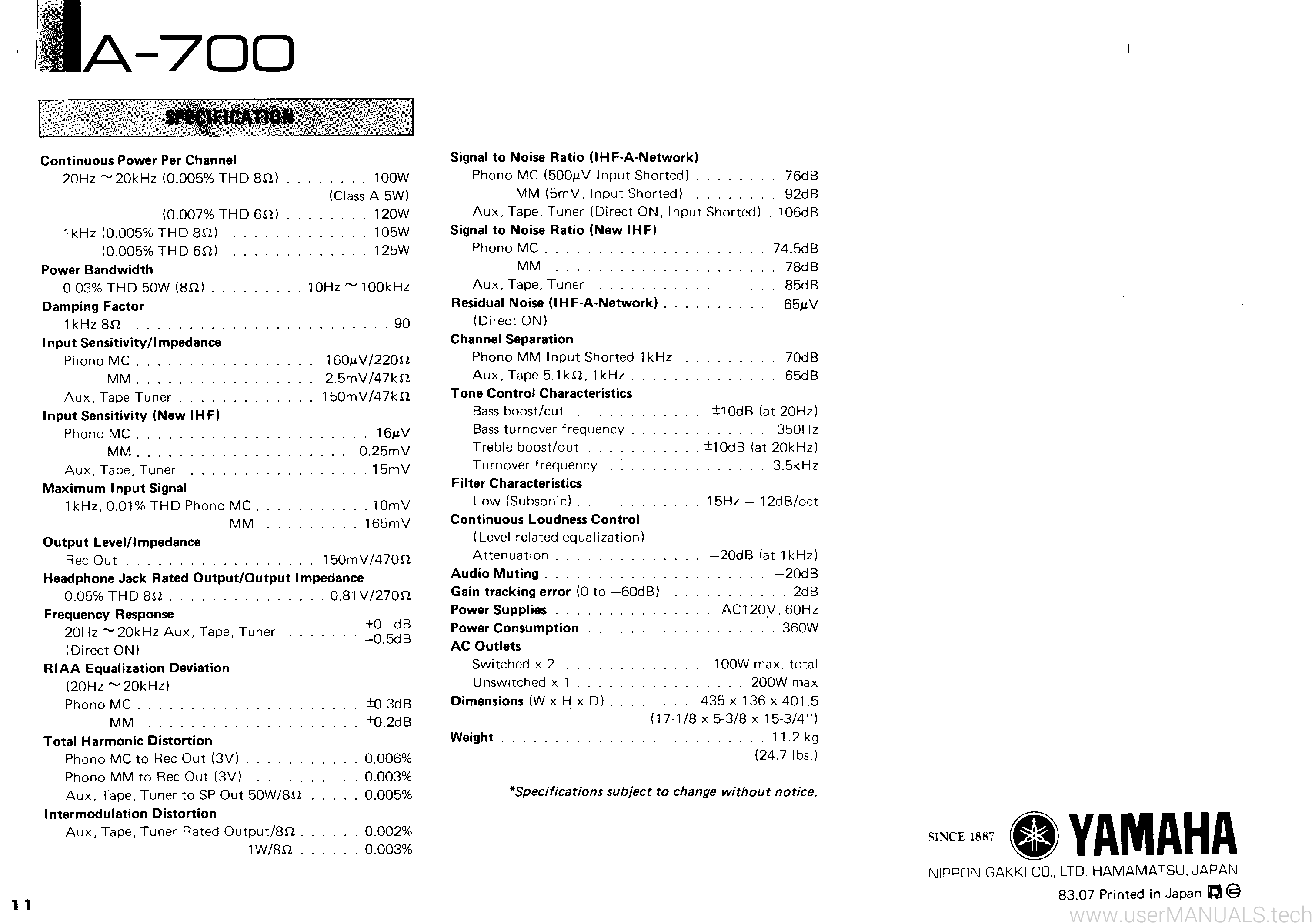 Yamaha A-700 Owners Manual, Page: 2