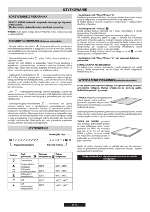 Page 85UŻYTKOWANIE
KORZYSTANIE Z PIEKARNIKA
WAŻNE: NB