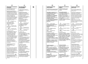 Page 2038
N
39
IT
SPIE PROGRAMMI 
ASCIUGATURA Le spie indicano il tipo di 
programma e/o la durata di
asciugatura: Pr
ogrammi Automatici:
Selezionando uno di questi 3 
programmi automatici la
lavasciuga calcolerà in base
al carico e al tipo di
asciugatura scelto, il tempo
necessario di asciugatura ed il
grado di umidità residua
desiderata.
Premuto il tasto START siaccenderà una delle spieindicanti il tempo di
asciugatura restante.
= Programma di
asciugatura extra asciutto(consigliato per spugne,
accappatoi e...