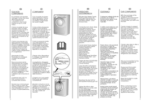 Page 22
FR
IT
TOUS NOSCOMPLIMENTSEn achetant cet appareil ménager Candy, vous avezdémontré que vousn’acceptez aucuncompromis: vous vouleztoujours ce qu’il y a demieux. Candy a le plaisir de vous proposer cette nouvellemachine à laver qui est lerésultat d’années derecherches et d’études desbesoins du consommateur.Vous avez fait le choix de laqualité, de la fiabilité et del’efficacité. Candy vous propose une large gamme d’appareilsélectroménagers: machinesà laver la vaisselle, machinesà laver et sécher le...