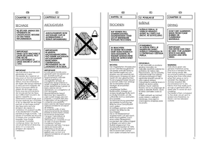 Page 3772
73
CAPITOLO 12ASCIUGA
TURA
ASSOLUTAMENTE NON ASCIUGARE CAPI INGOMMAPIUMA OTESSUTI INFIAMMABILI. IMPORTANTE: IN QUESTAASCIUGABIANCHERIAPUÒ ESSERE ASCIUGATAESCLUSIVAMENTEBIANCHERIACENTRIFUGATAPROVENIENTE DA UNLAVAGGIO IN ACQUA.IMPORTANTE le indicazioni fornite sonogenerali, sarà necessaria unpo’ di pratica per unfunzionamento ottimaledell’asciugatura. Leconsigliamo all’inizio diimpostare tempi inferiori aquelli consigliati, in modo dapoter determinare il grado diessiccazione da Leidesiderato. Le...