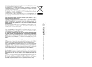 Page 49FR ITDESLEN
Cet appareil est commercialisé en accord avec la directive européenne 2002/96/CE sur les déchets des équipements électriques et électroniques (DEEE).En vous assurant que ce produit est correctement recyclé, vous participez à la prévention desconséquences négatives sur l’environnement et la santé publique qui pourrait être causé par unemise au rebut inappropriée de ce produit.Le symbole sur ce produit indique qu’il ne doit pas être traité comme un déchet ménager. Il doitêtre rapporté jusqu’à...