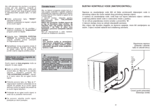 Page 4181
Naprava za zaustavljanje vode ‰titi od ‰teta uzrokovanih istjecanjem vode iz
dovodnog crijeva ‰to moÏe nastati zbog prirodnog starenja crijeva.
U sustavu za zaustavljanje vode, voda koja curi ispuni naborano crijevo i aktivira
ventil koji prekine dotok vode iz vodovodne mreÏe u perilicu.
To se vidi po pojavljivanju crvene oznake u prozorãiçu "A".
U takvom sluãaju mora se odmah obavijestiti servisera.
Ako crijevo nije dovoljno dugaãko za ispravno spajanje, mora biti zamijenjeno sa
duÏim....