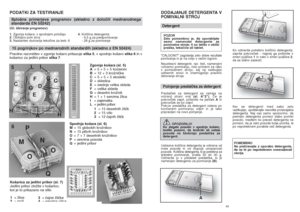 Page 22Spodnja ko‰ara (sl. 6)
M= 15 globokih kroÏnikov
N= 15 plitvih kroÏnikov
O= 7 + 7 desertnih kroÏnikov
P=servirna posoda
Q=jedilni pribor 
42
Zgornja ko‰ara (sl. 5)
A= 5 + 5 + 5 kozarcev
B= 12 + 3 kroÏniãke
C= 5 + 5 + 5 skodelic 
D= skledica
E= srednje velika skleda
F= velika skleda
G= desertni kroÏnik
H= 1 + 1 servirna ÏlicaI= 
zajemalka
L= jedilni pribor
PODATKI ZA TESTIRANJESplo‰na primerjava programov (skladno z doloãili mednarodnega
standarda EN 50242) (Gl. Izbiranje programov)
1.Zgornja ko‰ara: v...