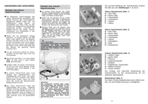 Page 4996
EINORDNEN DES GESCHIRRSBeladen des oberen
Geschirrkorbes■Die klappbaren Geschirrablagen des
oberen Geschirrkorbes ermöglichen eine
flexible Nutzung des Raumangebots.
Waagerecht gestellt finden Tee- und
Kaffeetassen, lange Messer und
Schöpfkellen auf ihnen Platz. An den
Rändern der Ablage können Kelchgläser
eingehängt werden. Unterhalb der
Ablage können Sie Gläser, Tassen,
Untertassen und Dessertteller in den
Geschirrkorb einordnen. 
■Stellen Sie die bewegliche Ablage
senkrecht, so passen flache und...