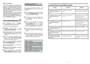 Page 24AUTOMATISCHE FEHLERMELDUNGEN
46
Taste "1/2 AUTO"Um Ihren individuellen Bedürfnissen
besser zu entsprechen, verfügt das Gerät,
außer dem normalen Spülgang für die volle
Beladung, auch über die so genannte
Taste "1/2 AUTO", die es ermöglicht, eine
reduzierte Menge an Geschirr zu spülen,
das zum Teil im Oberkorbund zum Teil im
Unterkorb verteilt ist.
Dank dieser Funktion reduziert das Gerät
automatisch den Wasser- und Stromverbrauch,
sowie die Dauer des Spülprogramms. 
Dosieren Sie das...