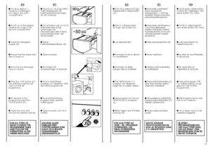 Page 26EN
DA
SV
FI
NO
2360 g2021! ##! ##
 Put 60 g, approx. 1
measure, of detergent
(for 3 kg) in the wash
compartment.
 Put 50 cc of the desired
additive (for 3 kg) in the
second compartment.
 Close the detergent
drawer (A).
 Ensure that the water inlet
tap is turned on.
 And that the discharge
tube is in place.
 Press the “ON”button (C).
The washing machine will
carry out the set
programme.
 At the end of the
programme, press the 
On/Off button (C).
 Open the door and
remove the washed articles.FOR...