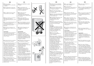 Page 712
FR
IT
● Ne pas utiliser
d’adaptateurs ou de prises
multiples.● Cet appareil ne doit pas
être utilisé sans surveillance.● Pour débrancher la prise,
ne pas tirer sur le câble.● Ne pas laisser la machine
exposée aux agents
atmosphériques (pluie, soleil,
etc...).● En cas de déménagement
ne jamais soulever la
machine par les boutons ou
par le tiroir des produits
lessiviels.● Pendant le transport ne
pas appuyer le hublot sur le
chariot.
Important!
Les ouvertures à la base de
l’appareil ne doivent en
aucun...