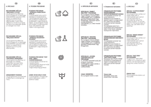 Page 2854
55
FR
4. SPECIAUX
PROGRAMME SPÉCIAL
“RINÇAGES COTON”
Ce programme effectue
trois rinçages et un essorage
intermédiaire (qui peut être
réduit ou supprimé en
agissant sur la touche
appropriée). Il peut être
utilisé pour rincer tous types
de tissus, par exemple après
un lavage à la main.
PROGRAMME SPÉCIAL
“RINÇAGES MIXTES”
Ce programme effectue
trois rinçages et un essorage
intermédiaire (qui peut être
réduit ou supprimé en
agissant sur la touche
appropriée).
PROGRAMME SPÉCIAL
“ESSORAGE ENERGIQUE”
Ce...