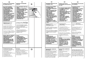 Page 203839
N
EN
PROGRAMME SELECTOR WITH
OFF POSITION 
ROTATES IN BOTH
DIRECTIONS.
THE MACHINE IS TURNED
ON BY SELECTING A
PROGRAMME VIA  THE
PROGRAMME
SELECTOR.
THIS STATUS WILL BE
INDICATED BY THE STOP
INDICATOR LIGHT
FLASHING, THIS LIGHT
WILL CONTINUE TO
FLASH UNTIL THE
MACHINE HAS STARTED
OR THE MACHINE IS
RETURNED TO THE OFF
POSITION.Press the Start/Pause
button to start the selected
cycle.
The programme carries out
with the programme
selector stationary on the
selected programme till
cycle ends.
Switch...