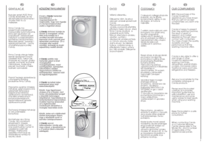 Page 22
3
PL
GRATULACJE Kupujåc sprzët AGD firmy
Candy dowiodäeé, ãe nie
akceptujesz kompromisów i
chcesz mieç to co
najlepsze.
Firma Candy ma
przyjemnoéç przedstawiç
nowå pralkë automatycznå,
która jest rezultatem lat
poszukiwañ i doéwiadczeñ
nabytych w bezpoérednim
kontakcie z konsumentem.
Wybraäeé jakoéç, trwaäoéç i
wysokå sprawnoéç - cechy
charakteryzujåce pralkë
Candy.
Firma Candy oferuje takãe
szeroki asortyment innych
urzådzeñ AGD, takich jak:
zmywarki do naczyñ, pralko-
suszarki, kuchenki, kuchenki...