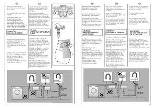 Page 1018
min 50 cm
max 85 cm +2,6 mt max
max 100 cm
min 4 cm
min 50 cm
max 85 cm +2,6 mt max
max 100 cm
min 4 cm
19
EN
Fix the sheet of corrugated
material on the bottom as
shown in picture.
Connect the fill hose 
to the tap.
The appliance must be
connected to the water
mains using new hose-sets.
The old hose-sets should not
be reused.
IMPORTANT:
DO NOT TURN THE TAP 
ON AT THIS TIME.Position the washing
machine next to the wall.
Hook the outlet tube to the
edge of the bath tub,
paying attention that there
are...