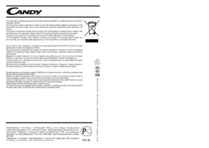 Page 5706.05 - 41020276- www.graficaestampa.it - Printed in Italy - Imprimé en ItalieRUUKREN
This appliance is marked according to the European directive 2002/96/EC on Waste Electrical and Electronic
Equipment (WEEE).
By ensuring this product is disposed of correctly, you will help prevent potential negative consequences for the
environment and human health, which could otherwise be caused by inappropriate waste handling of this
product.
The symbol on the product indicates that this product may not be treated...