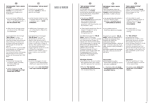 Page 3364
EN
65 “MIX & WASH SYSTEM”
PROGRAMME 
This is an exclusive Candy
system and involves 2 great
advantages for the
consumer:
• to be able to wash
together different type of
fabrics (e.g. cotton +
synthetic etc…) FAST
COLOUREDS;
•to wash with a
considerable energy
saving.
The Mix & Wash
programme has a
temperature of 40°C and
alternate dynamic phases
(the basket that turns) to
static phases (fabrics in soak
in phase of rest) with a
duration programme that
almost reaching the 2 hours.
The energy consumption...