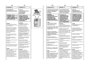 Page 4385
84CHAPTER 13AUT
OMA
TIC
W
ASHING/DR
YING
WARNING: ONLY A MAXIMUM 5 KG OF DRYLAUNDRY CAN BELOADED OTHERWISE THEDRIED LAUNDRY WILL BENOT SATISFACTORY.Washing: Open the drawer, choosethe detergent and put in thecorrect amount. Refer to the list of washing programmes according tofabrics to be washed (e.g.very dirty cotton) andwithout pressing Startbutton, prepare wash asdescribed: Turning the selector knob, the required programme isactivated.The display will show the settings for the programmeselected....