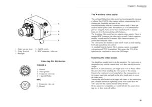 Page 28The A-minima video assist
This on-board flicker less video assist has been designed to integrate
a reliable B & WCCD video camera without compromising the A-
minima size, flexibility and ease of use.
Powered internally from the A-minima camera body, it does not
need an outside power cable. Nevertheless, it is recommended to
power it using the Aaton power base installed on the A-minima
body, not from the internal disposable batteries.
The A-minima video assist has two separate video outputs. One is a...