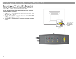 Page 1212For a Composite Connection Between Your TV and the VS-1
Connecting your TV to the VS-1 (Composite)Follow the instructions on this page and the next if you decided to con-
nect your TV to the VS-1 using a composite video cable.
You can use the composite video cable included with your LIFESTYLE
® 
system to make this connection.
1. Plug one end of the composite video cable into the composite video 
jack on the rear of your TV.
2. Plug the other end of the composite video cable into the Video OUT-
PUT...