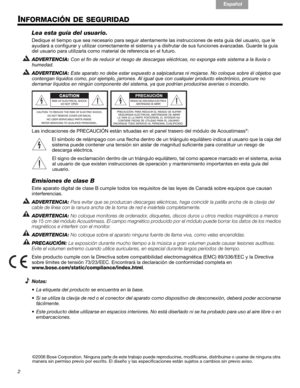 Page 142
English
Français Español
INFORMACIÓN DE SEGURIDAD
Lea esta guía del usuario.
Dedique el tiempo que sea  necesario para seguir atentamente las instrucciones de esta guía del usuario, que le 
ayudará a configurar y utilizar correctamente el sistema y a disfrutar de sus funciones avanzadas. Guarde la guía 
del usuario para utilizarla como material de referencia en el futuro.
ADVERTENCIA: 
B1#%/#.+1#&%#$%&(+$#%/ #$+%,9#&%#&%,(6$96,#%/H ()$+(6,0#1#%23196#%,)%#,+,)%56#6#/6#//=+6##
*5%&6&7#
ADVERTENCIA:...