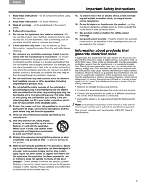 Page 3Important Safety Instructions
English FrançaisEspañol
3
1.!#$%&(%)*(&+,-&).*(  – for all components before using 
this product. 
2. /0%&(%)*(&+,-&).*(  – for future reference. 
3. 1$%#22%3#+*)*4(  – on the product and in the owner’s 
guide.
4. 5.22.3%#22%)*(&+,-&).*(6
5. 7.%*.&%,(%&)(%#00#+#&,( %*#+%3#&+%.+%8.)(&,+ – Do 
not use this product near a bathtub, washbowl, kitchen sink, 
laundry tub, in a wet basement, near a swimming pool, or 
anywhere else that water or moisture are present.
6....