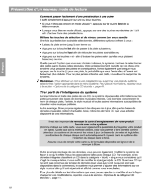 Page 12610
Présentation d’un nouveau mode de lecture
Français Español English
Comment passer facilement d’une présélection à une autre
Il suffit simplement d’appuyer sur une ou deux touches.
• Si vous n’êtes pas encore en mode uMusic
TM, appuyez sur la touche Stored de la 
télécommande. 
• Lorsque vous êtes en mode uMusic, appuyez sur une des touches numérotées de 1 à 9 
afin d’activer l’une des présélections. 
Utilisez les touches de sélection et de niveau comme bon vous semble
Une fois la présélection...