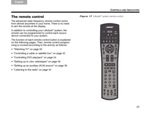 Page 2723
CONTROLS AND INDICATORS
TA B  
TAB TAB 6 TAB  TA B  
English TAB 3
TA B  2
The remote control
The advanced radio frequency remote control works 
from almost anywhere in your home. There is no need 
to aim the remote at the display. 
In addition to controlling your Lifestyle
® system, the 
remote can be programmed to control each source 
device connected to your system.
The function of each remote control button is explained 
on the following pages. Then, remote control program-
ming is covered...