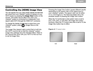 Page 4440
OPERATION
English
TAB 6Italiano
TA B  TA B   TA B  3
TA B  5 TA B  2
TA B  4
Controlling the (HDMI) Image View
You can specify how you want certain display formats that 
are output from your Lifestyle® system to appear on your 
HDTV screen by pressing the  Image View button on the 
remote. This button has an effect only when your 
Lifestyle
® system is connected to a widescreen (16:9 
aspect ratio) HDTV through the HDMI OUT connector.
To change the display format that is output from your 
Lifestyle
®...