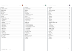 Page 3españolitalianonorsk
3
ÍNDICE DE CONTENIDOS INDICE
INNHOLDSFORTEGNELSEINTR
ODUCC
IÓN.......................................................................
.5
SEGURIDAD Y ADVERTEN
CIAS...........................................................
.7
SÍMBOLOS DE ADVERTENCIA
.........................................................
.12
MATERIAL ENTRE
GADO...............................................................
.14
LENTE
S OPCIONALE
S.................................................................
.16...