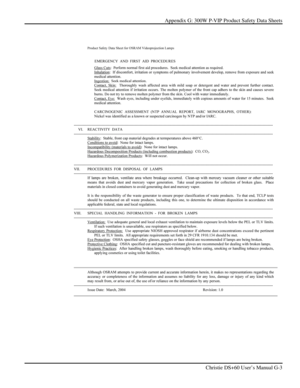 Page 131Appendix G: 300W P-VIP Product Safety Data Sheets 
 
   Christie DS+60 User’s Manual G-3      
  