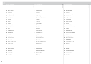Page 2
englishdeutschfrancais

TABLE OF CONTENTS INHALTSVERZEICHNISTABLE DES MATIERESÍNDICE DE CONTENIDOSINDICEINNHOLDSFORTEGNELSE
A Table of contentsA InhaltsverzeichnisA Table des matièresA Índice de contenidosA IndiceA Innholdsfortegnelse02
B IntroductionB EinleitungB IntroductionB IntroducciónB IntroduzioneB Introduksjon04
C Safety & WarningsC Sicherheit und WarnhinweiseC Sécurité et mises en gardeC Seguridad y advertenciasC Sicurezza e avvertenzeC Sikkerhet og advarsler06
D Supplied materialD...