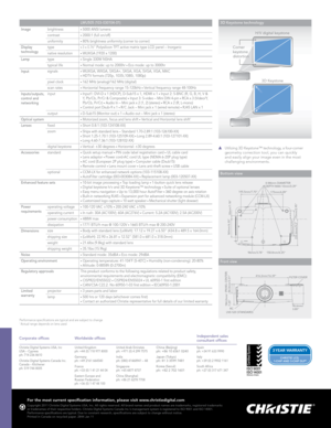 Page 23D Keystone technology
H/V digital keystone3D Keystone
Corner
keystone
distortion
Bottom view
Front view
4-M6mm DIAMETER 
DEPTH MAX 10mm/0.39
195.5mm/7.70 175mm/6.89
75mm/2.9530mm/1.18
1
60mm/6.30
96mm/3.78 158.8mm/6.25
233.6mm/9.2150mm/5.91

LNS S20 (STANDARD)
RC 416.2mm/16.39
96.6mm/
3.80
184.2mm/
7.25(P
ANEL CENTER)
84.0mm/3.31
FIL TER COVER
4-M6mm DIAMETER 
DEPTH MAX 10mm/0.39
195.5mm/7.70 175mm/6.89
75mm/2.9530mm/1.18
1
60mm/6.30
96mm/3.78 158.8mm/6.25
233.6mm/9.2150mm/5.91

LNS S20 (STANDARD)
RC...