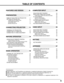 Page 55
TABLE OF CONTENTS
FEATURES AND DESIGN 6
BEFORE OPERATION 14COMPUTER INPUT 22
VIDEO INPUT 30
SETTING 35
APPENDIX 37 PREPARATION 7
NAME OF EACH PART OF PROJECTOR 7
SETTING-UP PROJECTOR 8
CONNECTING AC POWER CORD 8
POSITIONING PROJECTOR 9
ADJUSTABLE FEET 9
MOVING PROJECTOR 10
CONNECTING PROJECTOR 11
TERMINALS OF PROJECTOR 11
CONNECTING TO COMPUTER 12
CONNECTING TO VIDEO EQUIPMENT 13
OPERATION OF REMOTE CONTROL 14
LASER POINTER FUNCTION 14
REMOTE CONTROL BATTERIES INSTALLATION 15
TOP CONTROLS AND...