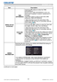 Page 8381LX501/LX601i User Manual-Operating Guide 020-000461-01 Rev. 1 (03-2012)
NETWORK menu
Item Description
WIRED SETUP
(continued)TIME 
DIFFERENCEUse the ▲/▼ buttons to enter the TIME 
DIFFERENCE. 
Set the same TIME DIFFERENCE as the one 
set on your computer. If unsure, consult your IT 
manager. 
Use the ► button to return to the menu after 
setting the TIME DIFFERENCE.
• When this item is set, the same item in the 
WIRELESS SETUP menu is overwritten with the 
same setting (
76). 
DATE AND 
TIMEUse the...