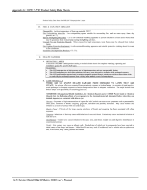 Page 132Appendix G: 300W P-VIP Product Safety Data Sheets 
 G-2 Christie DS+60/DW30/Matrix 3000 User’s Manual    
  