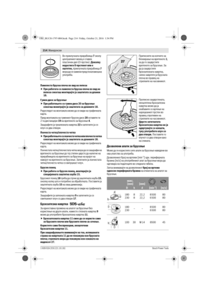 Page 213214 | Македонски 
1 609 92A 2C6 | (21.10.16)Bosch Power Tools
Во приклучната прирабница 7 околу 
централниот венец е ставен 
пластичен дел (O-прстен). Доколку 
недостига O-прстенот или е 
оштетен, приклучната прирабница 7 
мора да се замени пред понатамошна 
употреба.
Ламелеста брусна плоча во вид на лепеза
При работата со ламелеста брусна плоча во вид на 
лепеза секогаш монтирајте ја заштитата за дланки 
18.
Гумен диск за брусење
При работењето со гумен диск 20 за брусење 
секогаш монитрајте ја...