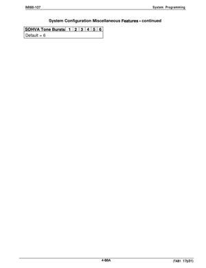 Page 185IMl66-107System ProgrammingSystem Configuration Miscellaneous 
Feat&es - continued
SOHVAToneBurstsl 11213141516
Default = 6
(TAB1 17~31) 