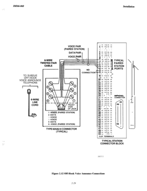 Page 45Znstdhion
TO SUBDUEOFF-HOOK
VOICE ANNOUNCE
TELEPHONE
6-WIRE
LINE
CORD
VOICE PAIR
(PAIRED STATION)
DATA PAIR
VOICE \AIR11 
-VOICE (PAIRED STATION)
2-DATA
3-VOICE4-VOICE5-DATA
6 -VOICE (PAIRED STATION)
TYPE 62%X2-6 CONNECTOR
(TYPICAL)
: .:
“..,.‘_,
NOCONNECTION’, 
--,--2--,--3-y--
$--l--
5 - -,--- -,--f--I--a--,--
.9 
- -,- -IO - -I- -TYPICAL-II- -,- -PAIRED42 - -,- -b13 - -, - _STATION‘I4 -1--I - - PORTS.I5 - -,- -46 - -, - -II- -I- -IB- -I- -IS- =-I-- -I- -;:z I,- -
:t- -,--- -,- -- -,- -g;- -)- -
$f-...