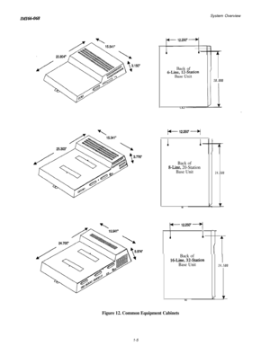 Page 8System OverviewIMI66-068Back of
&Line, 12-Station)
Base Unit20.000Back of
&Line, 12-Station)
Base Unit20.000
-1
_
w 1225Oyw 1225Oy
Back of&Line, 20-Station
Base Unit24.500
/ rWL
II
II
--,
A
iBack of
16-Line, 3ZStation
Base UnitI24.500
/W
Figure 12. Common Equipment Cabinets
1-5 