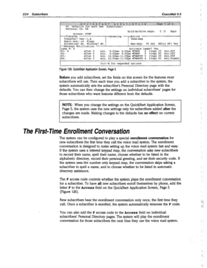 Page 619224 Subscribers ExecuMail6.5 
t 
Access: PCBF 
>Transfer 
>Greeting ->Action 
Transfer? Yes-->,X Take-msg 
Await-Ans-->4 Rings 
Screening? No Holding? No Max-msg: 90 set Edits OK? Yes 
Message Notification 
Lamp #:-x Activate Lamps? Yes 
#l: x after 0 
min, B:OOam- 6:OOpm MTWHF 4 rings 30 min,Off 
#2: after 0 min, 6:00pm- 9:OOpm MTWHF 5 rings 60 min.Off 
after 0 min, 12:00am-11:59pm MTWHFSU 0 rings 30 min,Off 
after 0 min, 12:OOam-11:59pm MTWHFSU 4 rings 60 min,Urgent 
Ctrl-E for expanded options 
Figure...